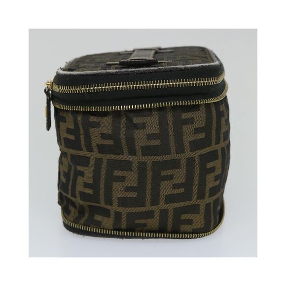 Pre Loved FENDI  Zucca Canvas Vanity Cosmetic Pouch Black Brown Auth yb401 - Picture 4 of 10